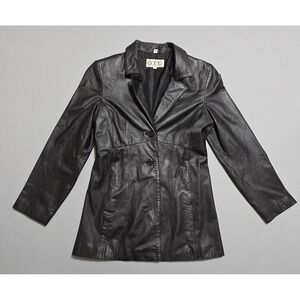 Adda Women Leather Blazer Coat Size S Black Two Button Front Lined Lightweight‎